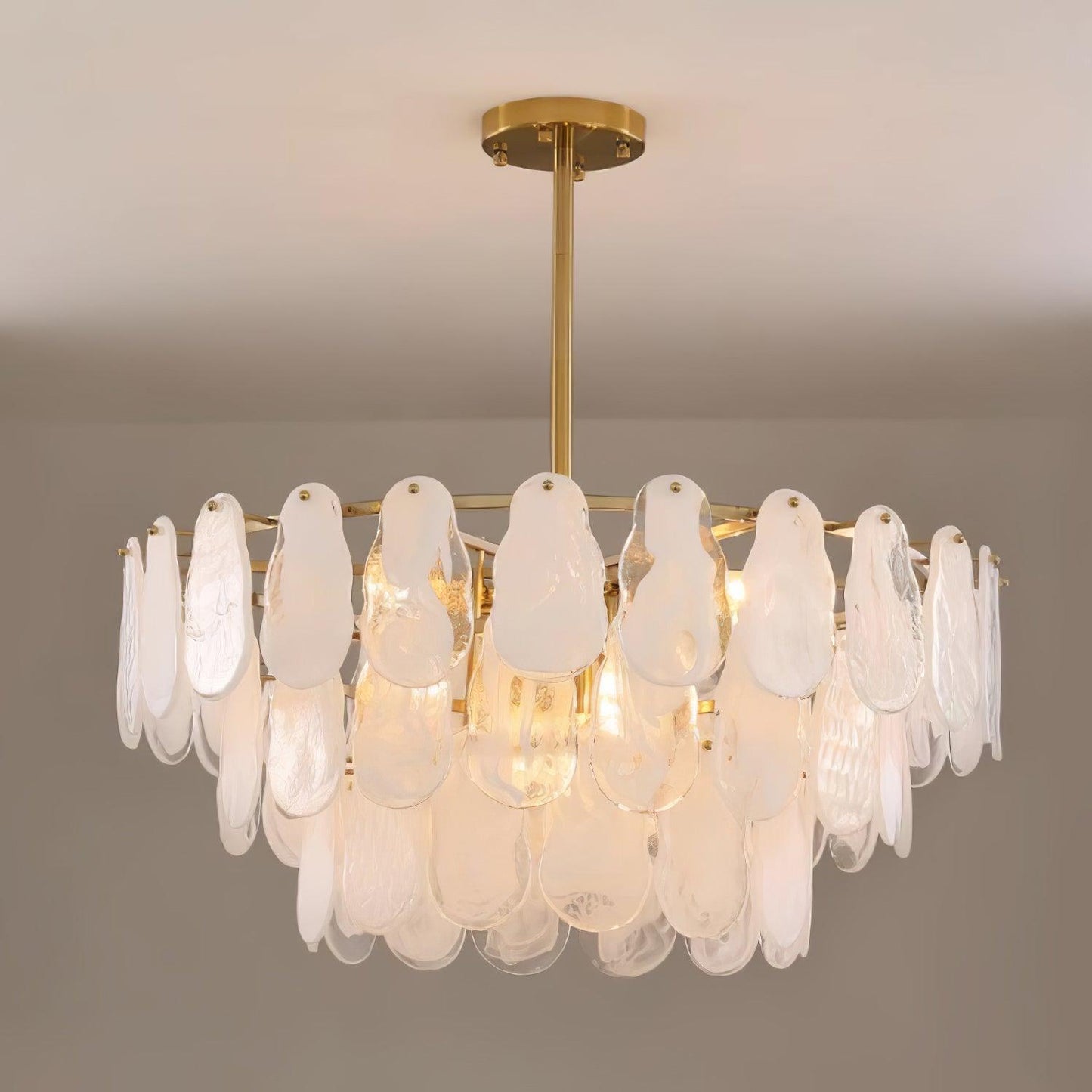 Modern Round Cloud Glass Chandelier with Adjustable Height & Soft Illu