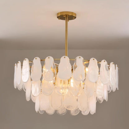 Modern Round Cloud Glass Chandelier with Adjustable Height & Soft Illu
