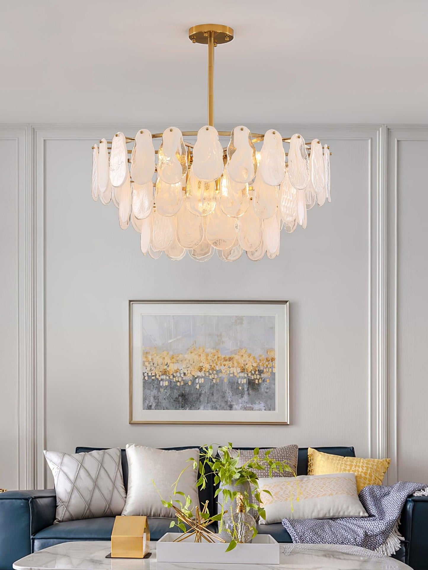 Modern Round Cloud Glass Chandelier with Adjustable Height & Soft Illu