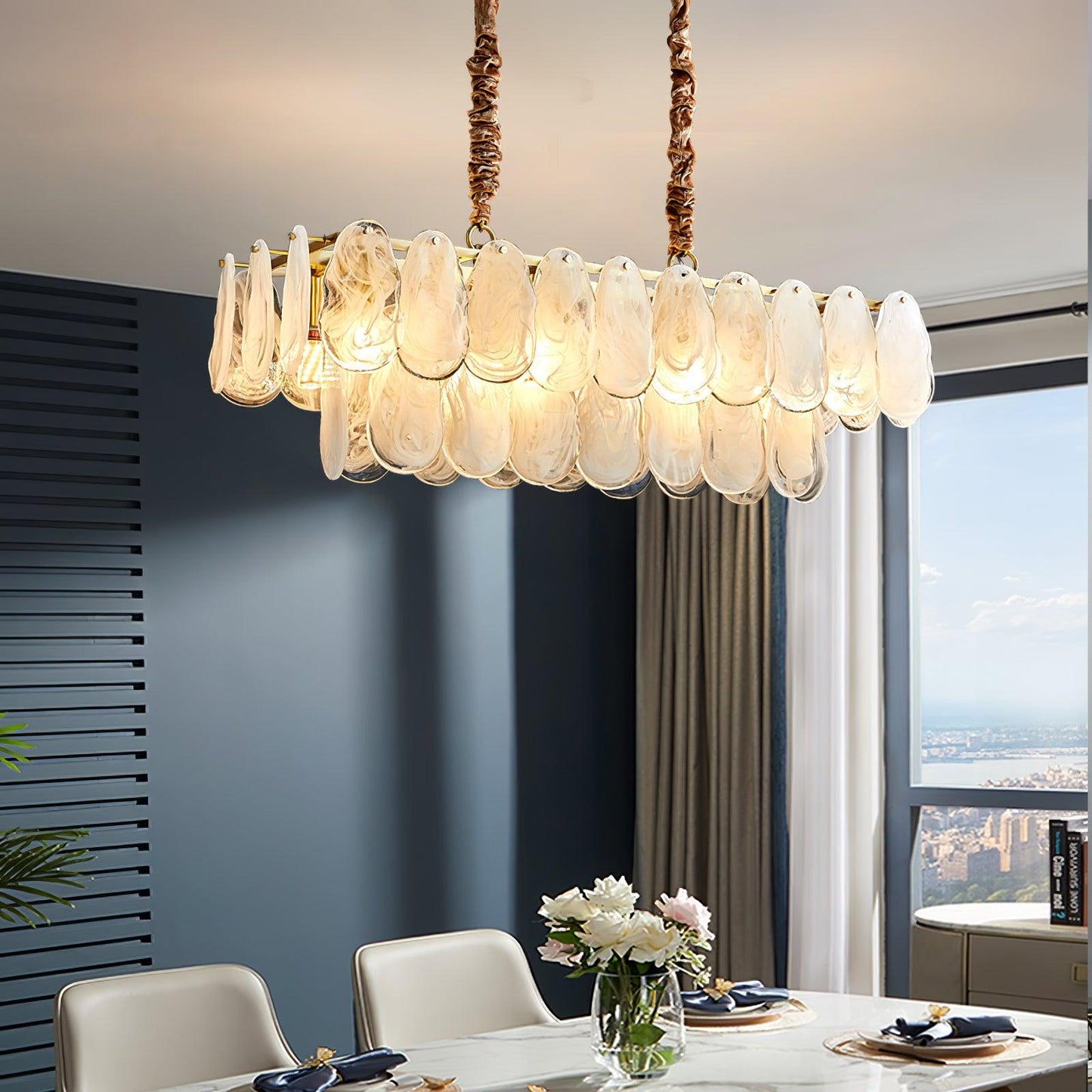 Modern Round Cloud Glass Chandelier with Adjustable Height & Soft Illu