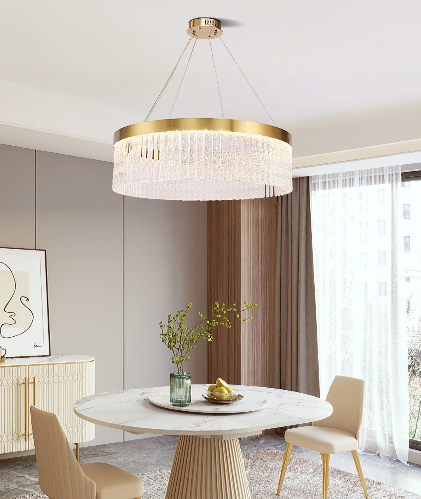 Elegant Round Halo Crystal Chandelier with Dimmable LED Lights