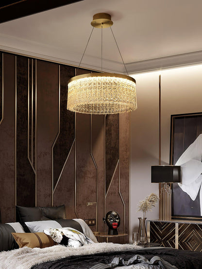 Elegant Round Halo Crystal Chandelier with Dimmable LED Lights