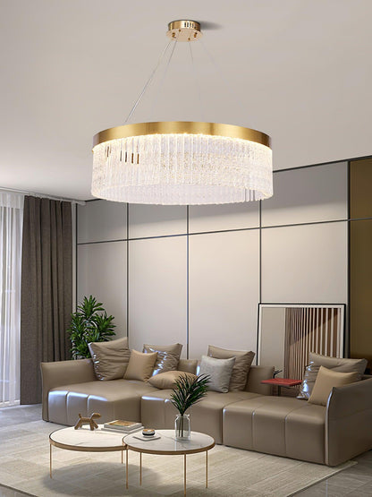 Elegant Round Halo Crystal Chandelier with Dimmable LED Lights