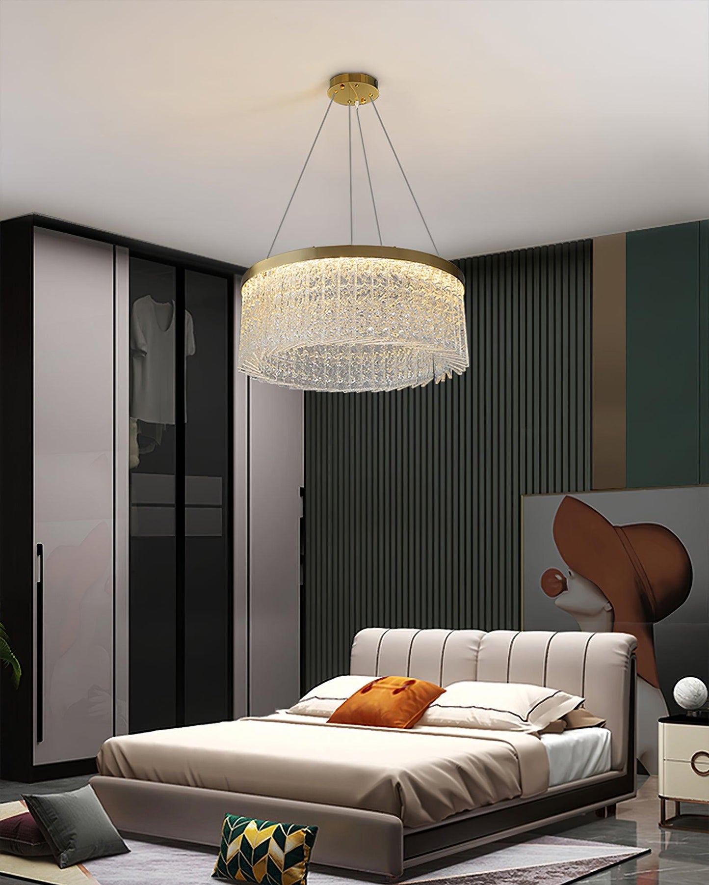 Elegant Round Halo Crystal Chandelier with Dimmable LED Lights