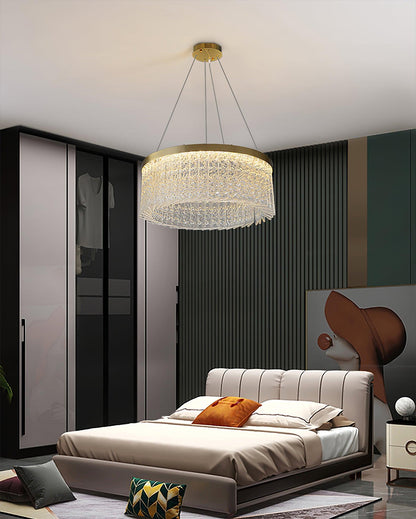 Elegant Round Halo Crystal Chandelier with Dimmable LED Lights