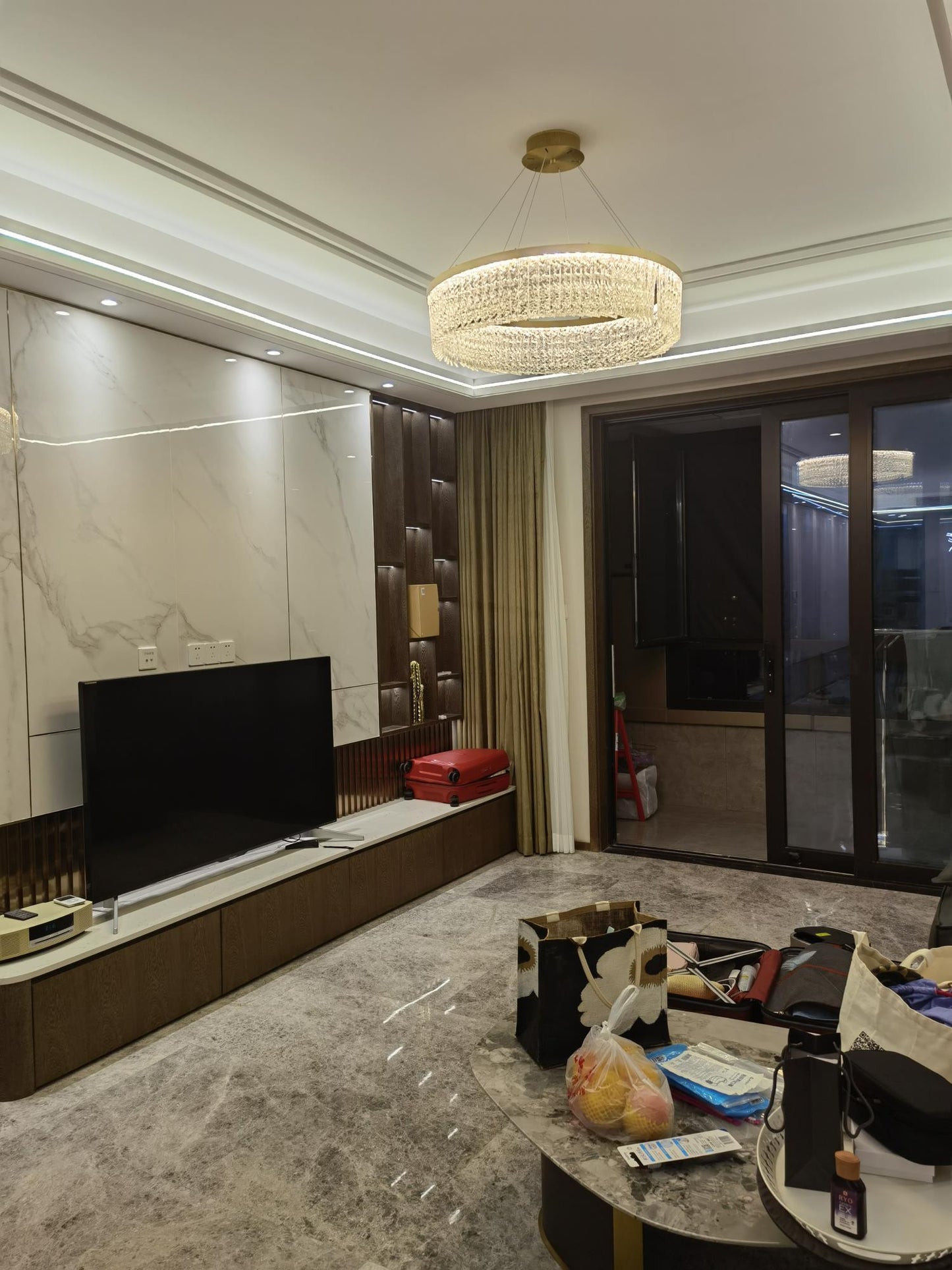 Elegant Round Halo Crystal Chandelier with Dimmable LED Lights