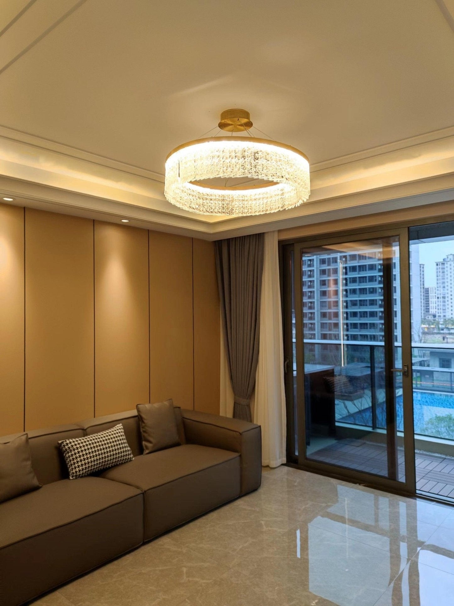 Elegant Round Halo Crystal Chandelier with Dimmable LED Lights