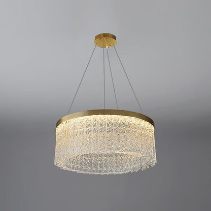 Elegant Round Halo Crystal Chandelier with Dimmable LED Lights