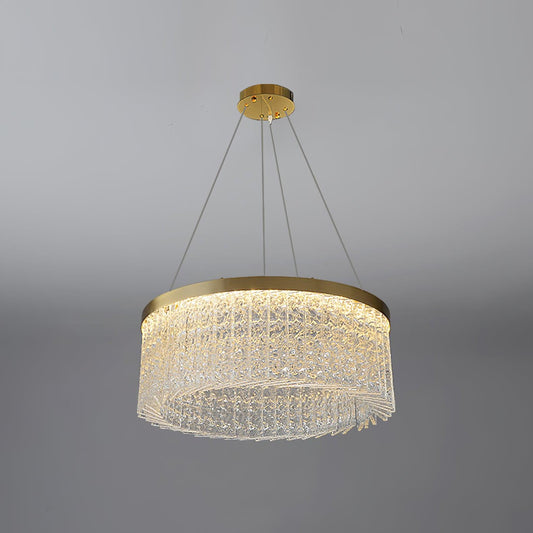 Elegant Round Halo Crystal Chandelier with Dimmable LED Lights