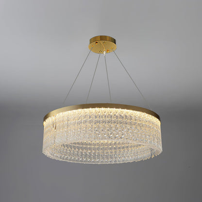 Elegant Round Halo Crystal Chandelier with Dimmable LED Lights
