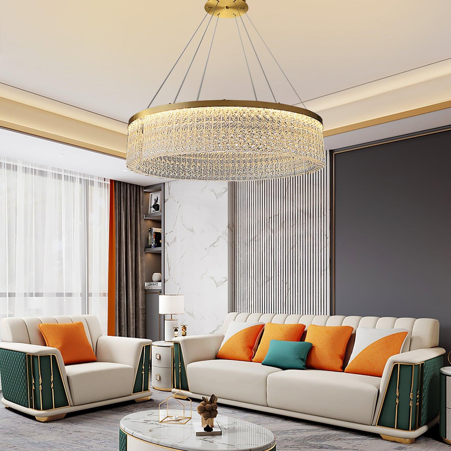 Elegant Round Halo Crystal Chandelier with Dimmable LED Lights