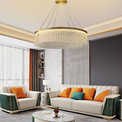 Elegant Round Halo Crystal Chandelier with Dimmable LED Lights