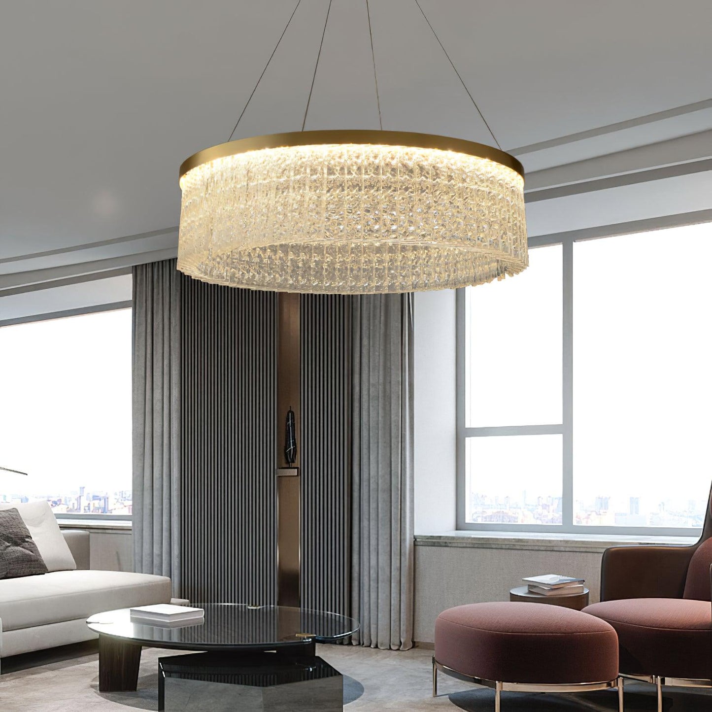Elegant Round Halo Crystal Chandelier with Dimmable LED Lights