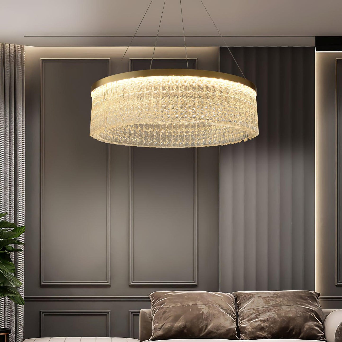 Elegant Round Halo Crystal Chandelier with Dimmable LED Lights