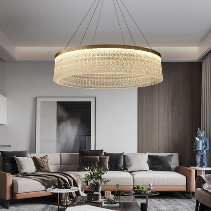 Elegant Round Halo Crystal Chandelier with Dimmable LED Lights