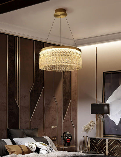 Elegant Round Halo Crystal Chandelier with Dimmable LED Lights