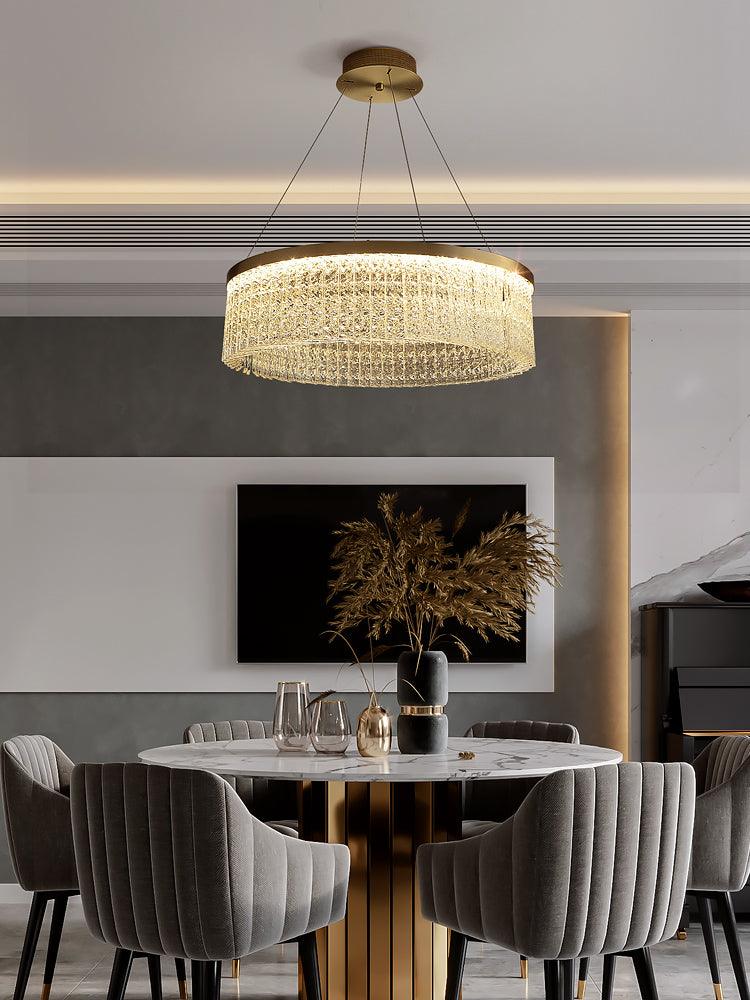 Elegant Round Halo Crystal Chandelier with Dimmable LED Lights