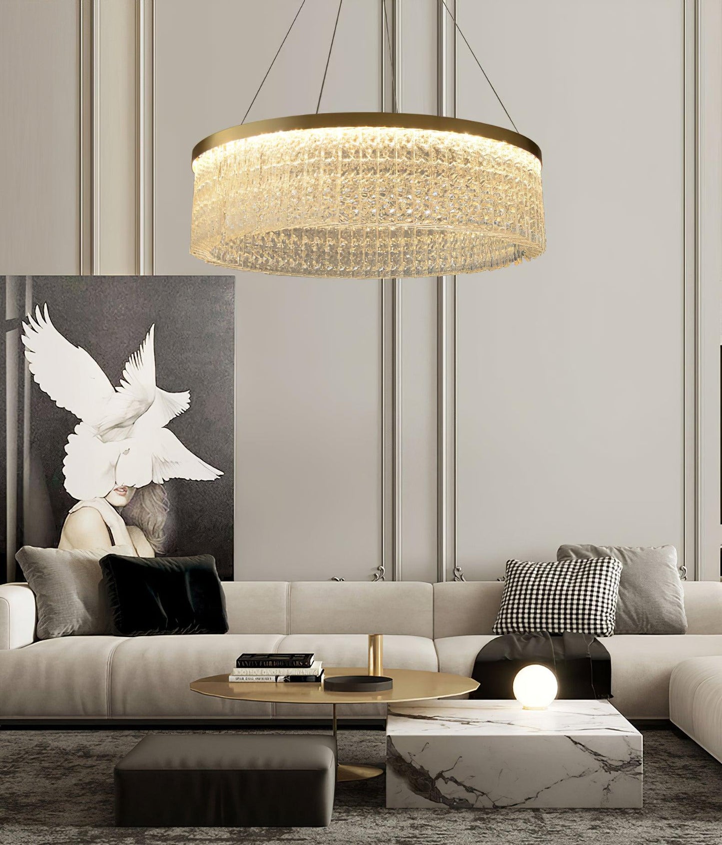 Elegant Round Halo Crystal Chandelier with Dimmable LED Lights