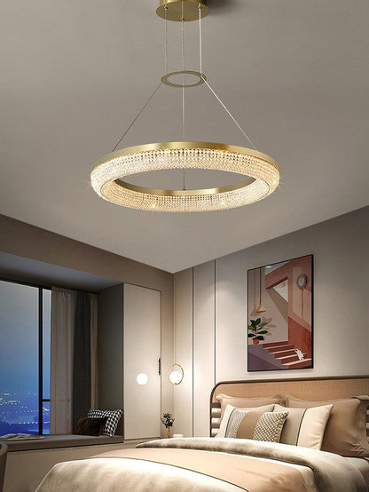 Elegant Round Crystal Chandelier - Dimmable & Adjustable Height