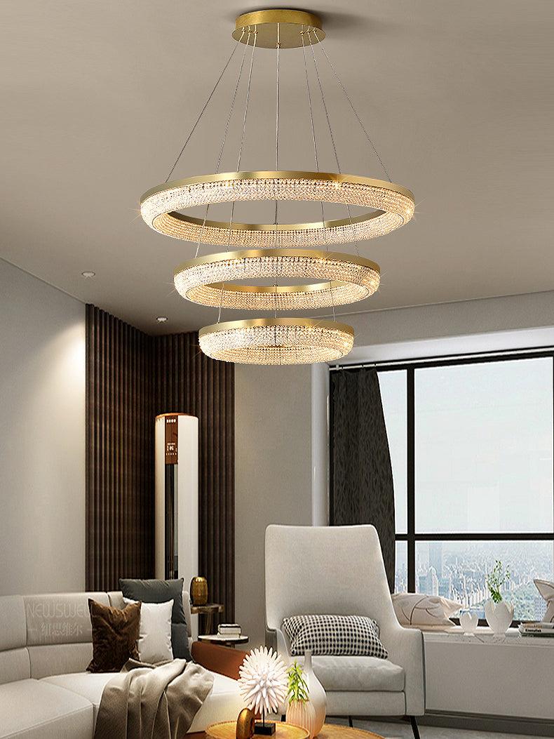 Elegant Round Crystal Chandelier - Dimmable & Adjustable Height