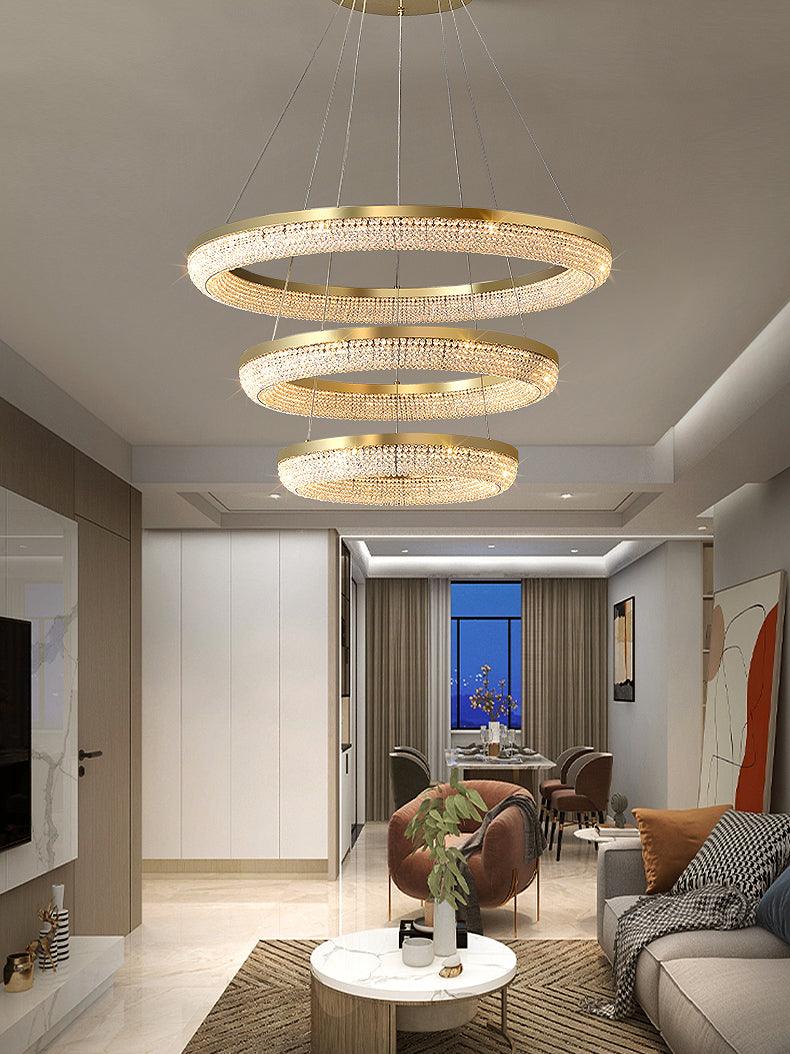 Elegant Round Crystal Chandelier - Dimmable & Adjustable Height