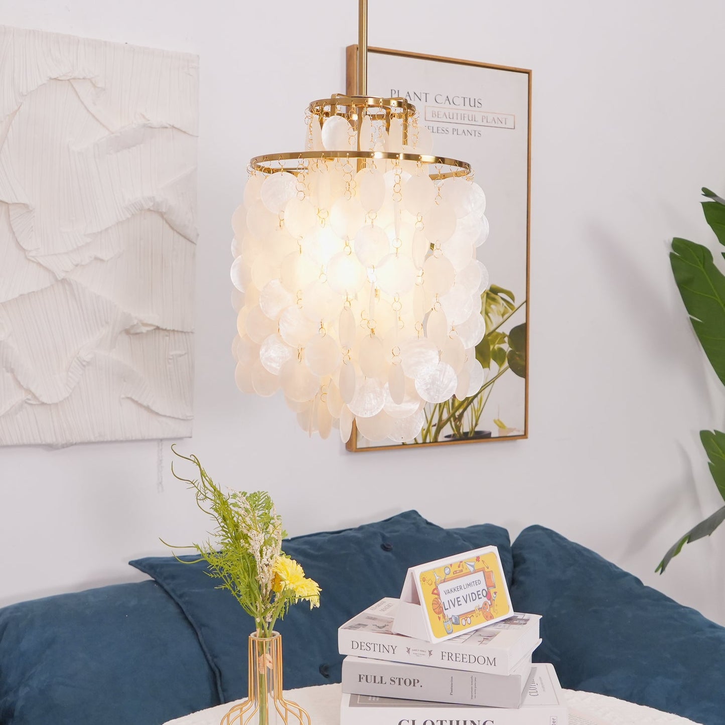 Elegant Round Shell Chandelier with Adjustable Height & Soft Lighting