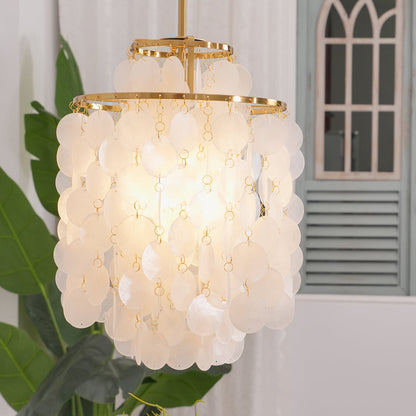 Elegant Round Shell Chandelier with Adjustable Height & Soft Lighting