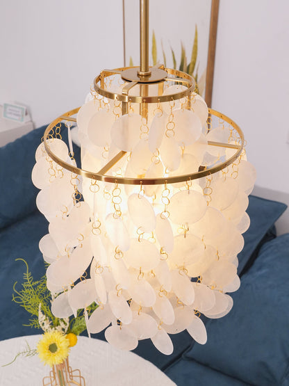 Elegant Round Shell Chandelier with Adjustable Height & Soft Lighting