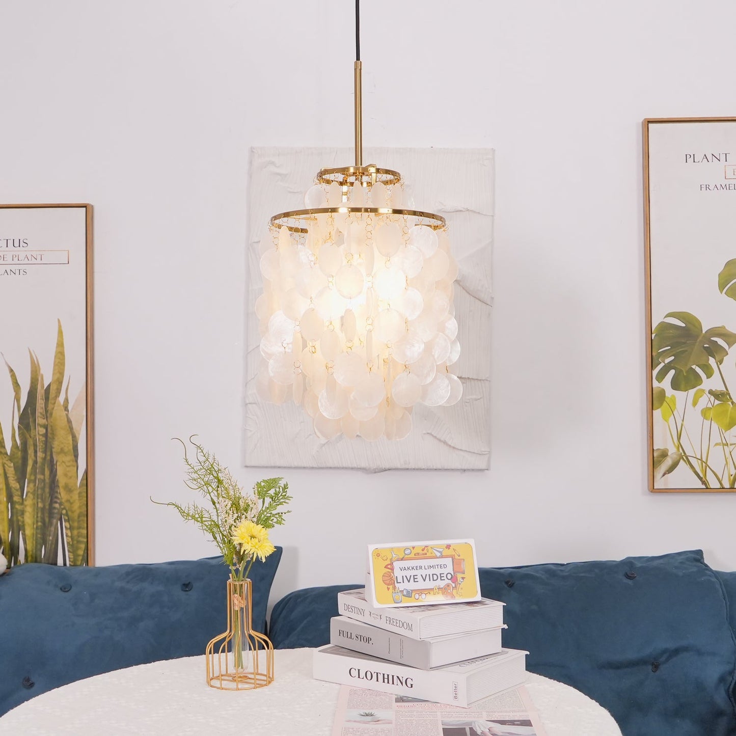 Elegant Round Shell Chandelier with Adjustable Height & Soft Lighting