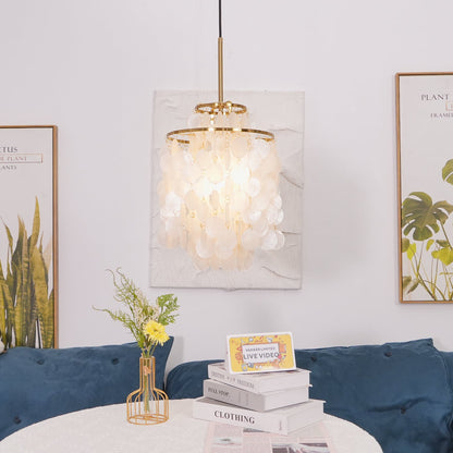Elegant Round Shell Chandelier with Adjustable Height & Soft Lighting