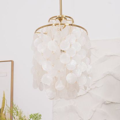 Elegant Round Shell Chandelier with Adjustable Height & Soft Lighting