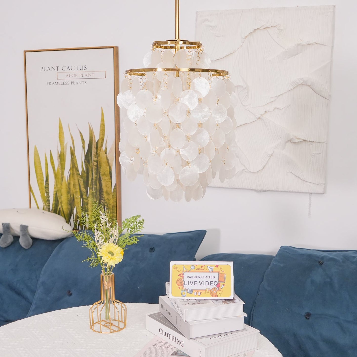 Elegant Round Shell Chandelier with Adjustable Height & Soft Lighting