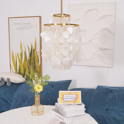 Elegant Round Shell Chandelier with Adjustable Height & Soft Lighting