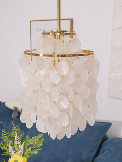 Elegant Round Shell Chandelier with Adjustable Height & Soft Lighting