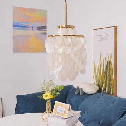 Elegant Round Shell Chandelier with Adjustable Height & Soft Lighting