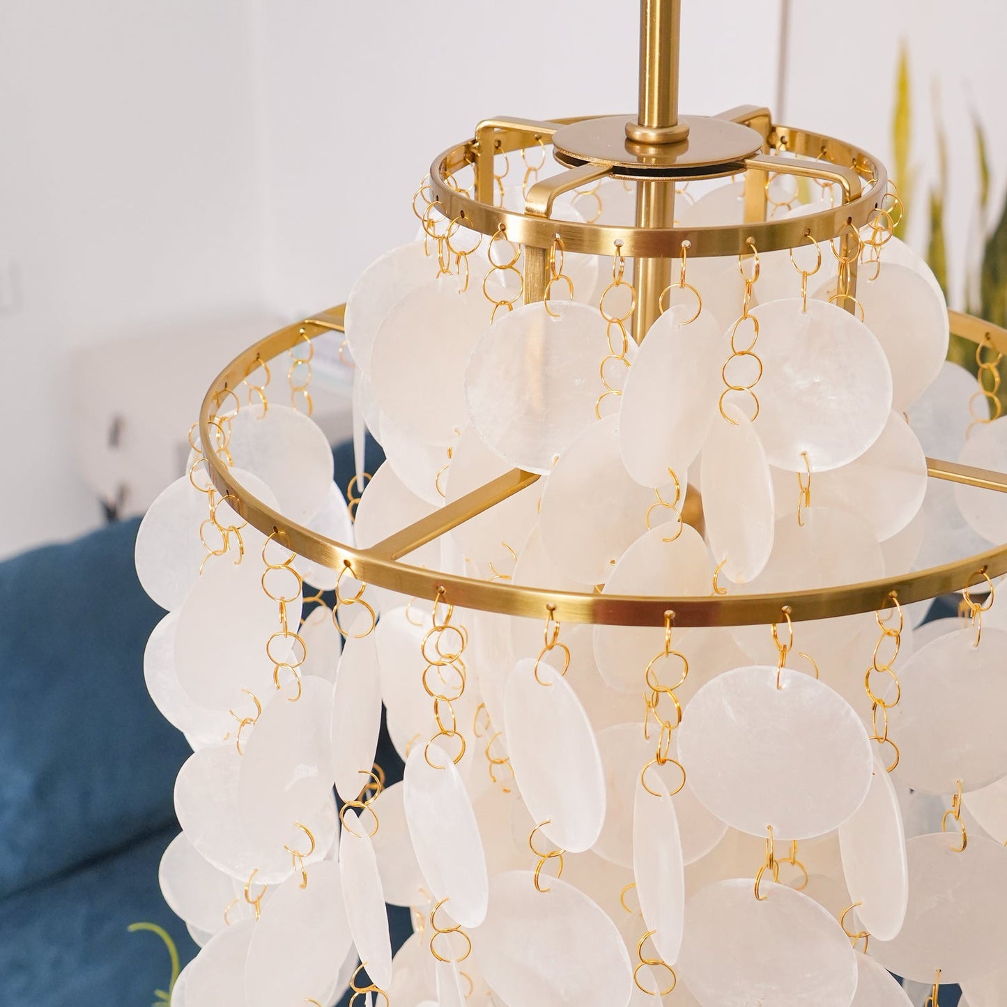 Elegant Round Shell Chandelier with Adjustable Height & Soft Lighting