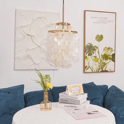 Elegant Round Shell Chandelier with Adjustable Height & Soft Lighting