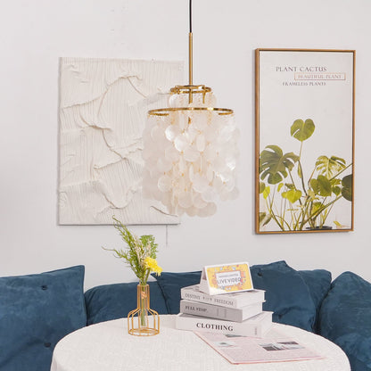 Elegant Round Shell Chandelier with Adjustable Height & Soft Lighting