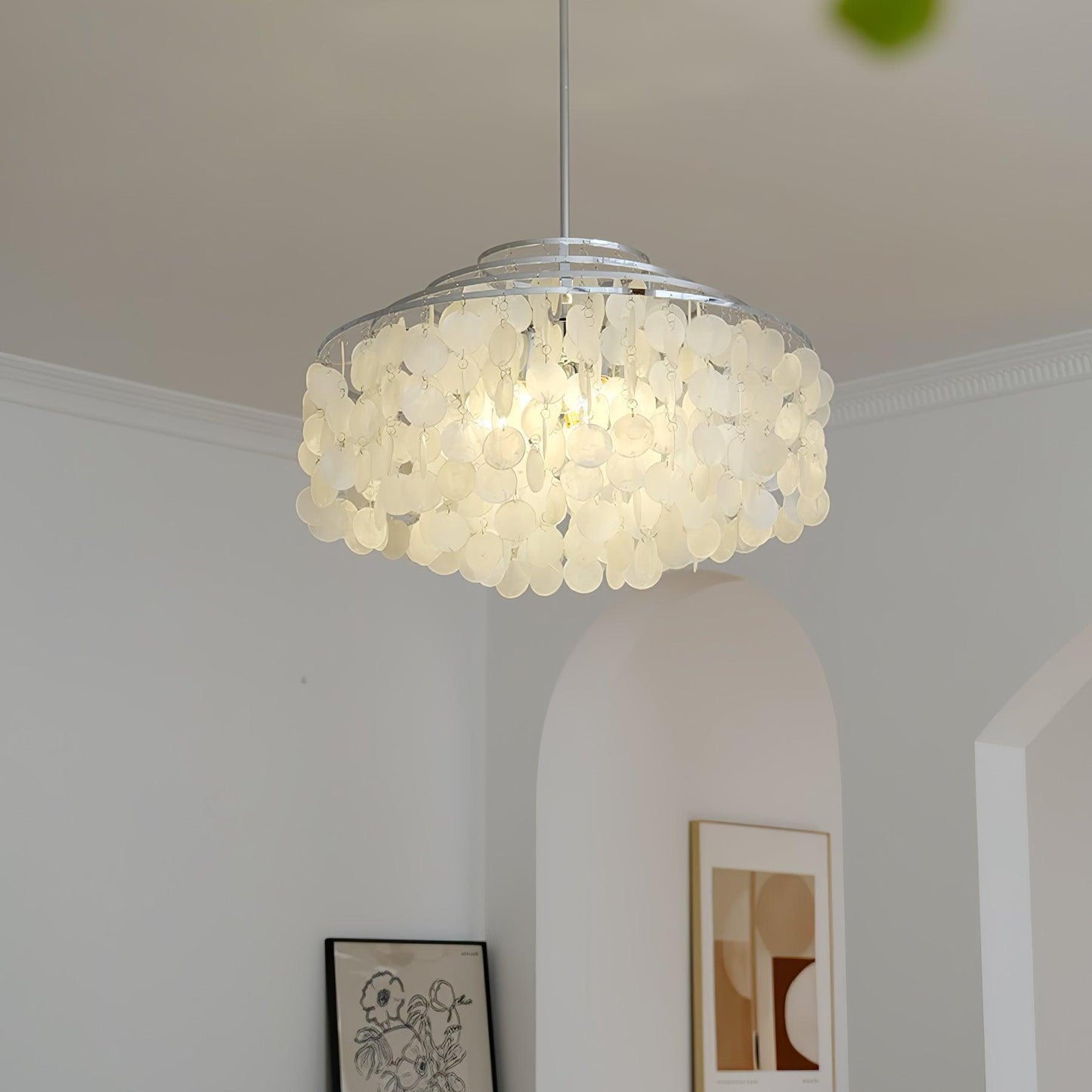 Elegant Round Shell Chandelier with Adjustable Height and Soft Illumin