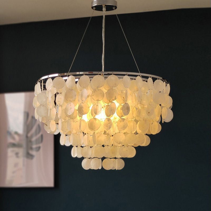 Elegant Round Shell Chandelier with Adjustable Height & Soft Lighting