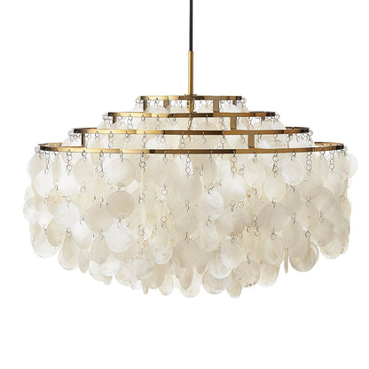 Elegant Round Shell Chandelier with Adjustable Height & Soft Lighting