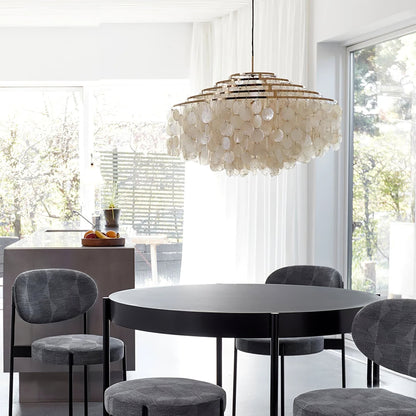 Elegant Round Shell Chandelier with Adjustable Height & Soft Lighting
