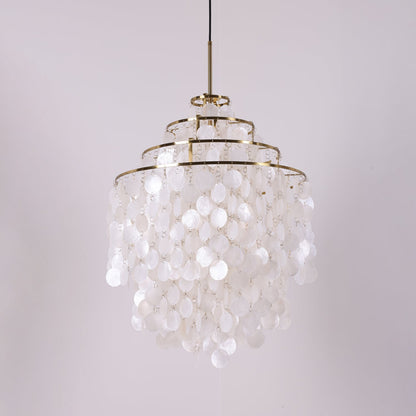 Elegant Round Shell Chandelier with Adjustable Height & Soft Lighting