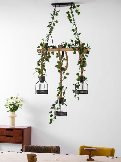 Rustic Wooden Chandelier with Adjustable Height and Energy-Efficient L