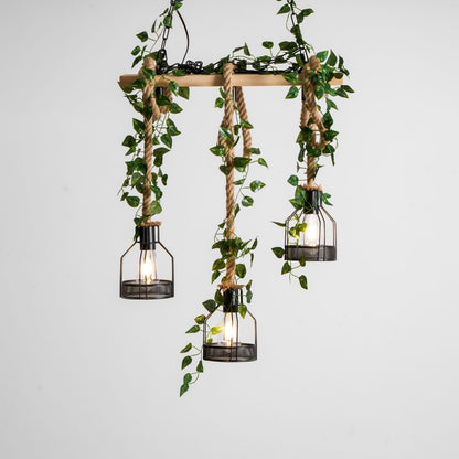 Rustic Wooden Chandelier with Adjustable Height and Energy-Efficient L
