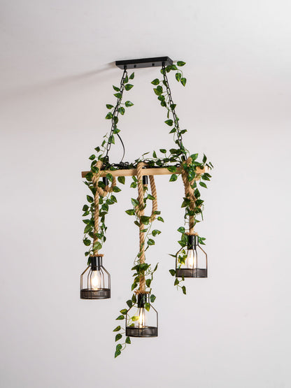 Rustic Wooden Chandelier with Adjustable Height and Energy-Efficient L