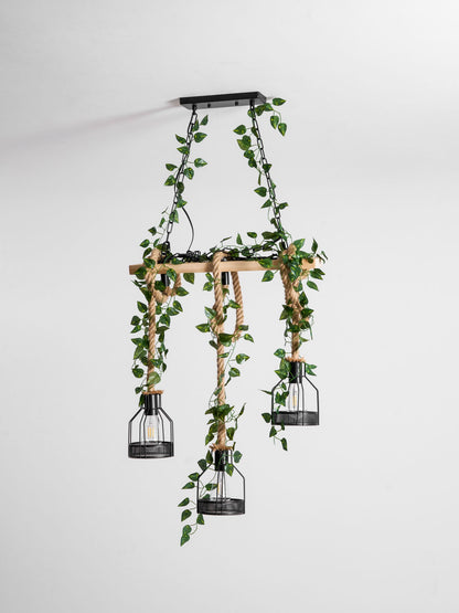 Rustic Wooden Chandelier with Adjustable Height and Energy-Efficient L