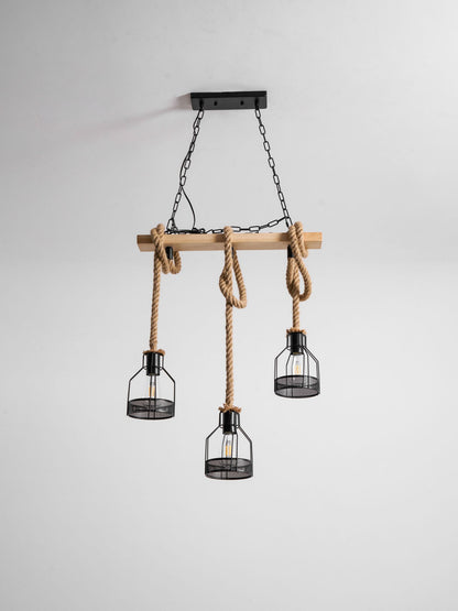 Rustic Wooden Chandelier with Adjustable Height and Energy-Efficient L