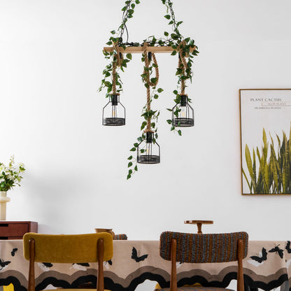 Rustic Wooden Chandelier with Adjustable Height and Energy-Efficient L