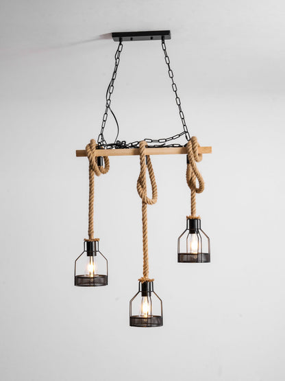 Rustic Wooden Chandelier with Adjustable Height and Energy-Efficient L